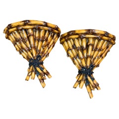 1980s Hollywood Regency Style Faux Bamboo Wall Brackets - Pair