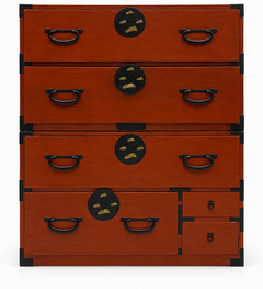 Antique Japanese Tansu Campaign Style Orange Lacquer Chest