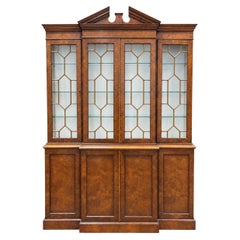 English Smith Watson Chippendale Style Burl Yew Wood Bookcase Cabinet