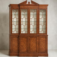 English Smith Watson Chippendale Style Burl Yew Wood Bookcase Cabinet