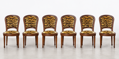 Set Of 6 French Louis XVI Style Fruitwood Dining Chairs Scalamndre Tiger Velvet