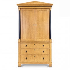 20th-C. Neoclassical Biedermeier Style Custom Maple Linen Press Cabinet