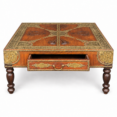 Mid-Century Anglo-Indian Carved Teak And Brass Coffee Table
