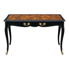 French Louis XIV Style Desk With Gilt Bronze Ormolu & Faux Tortoise Finish