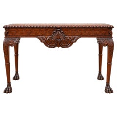 English Georgian Style Mahogany Console Table - Greek Key Frieze Paw Feet