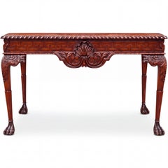 English Georgian Style Mahogany Console Table - Greek Key Frieze Paw Feet