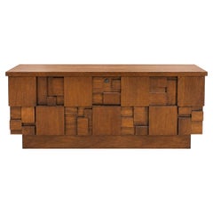 Mid-Century Modern Lane Brutalist Staccato Walnut Cedar Chest Trunk Coffee Table