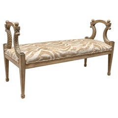 1970s Baker Furniture Neoclassical Style Bench / Ottoman Tiger Upholstery