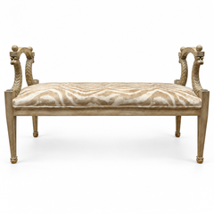 1970s Baker Furniture Neoclassical Style Bench / Ottoman Tiger Upholstery