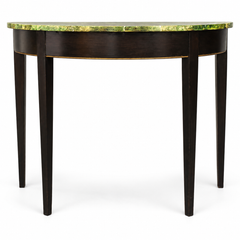 Table console italienne de style « mid-century » en forme de demi-lune, imitation marbre noir et laquée