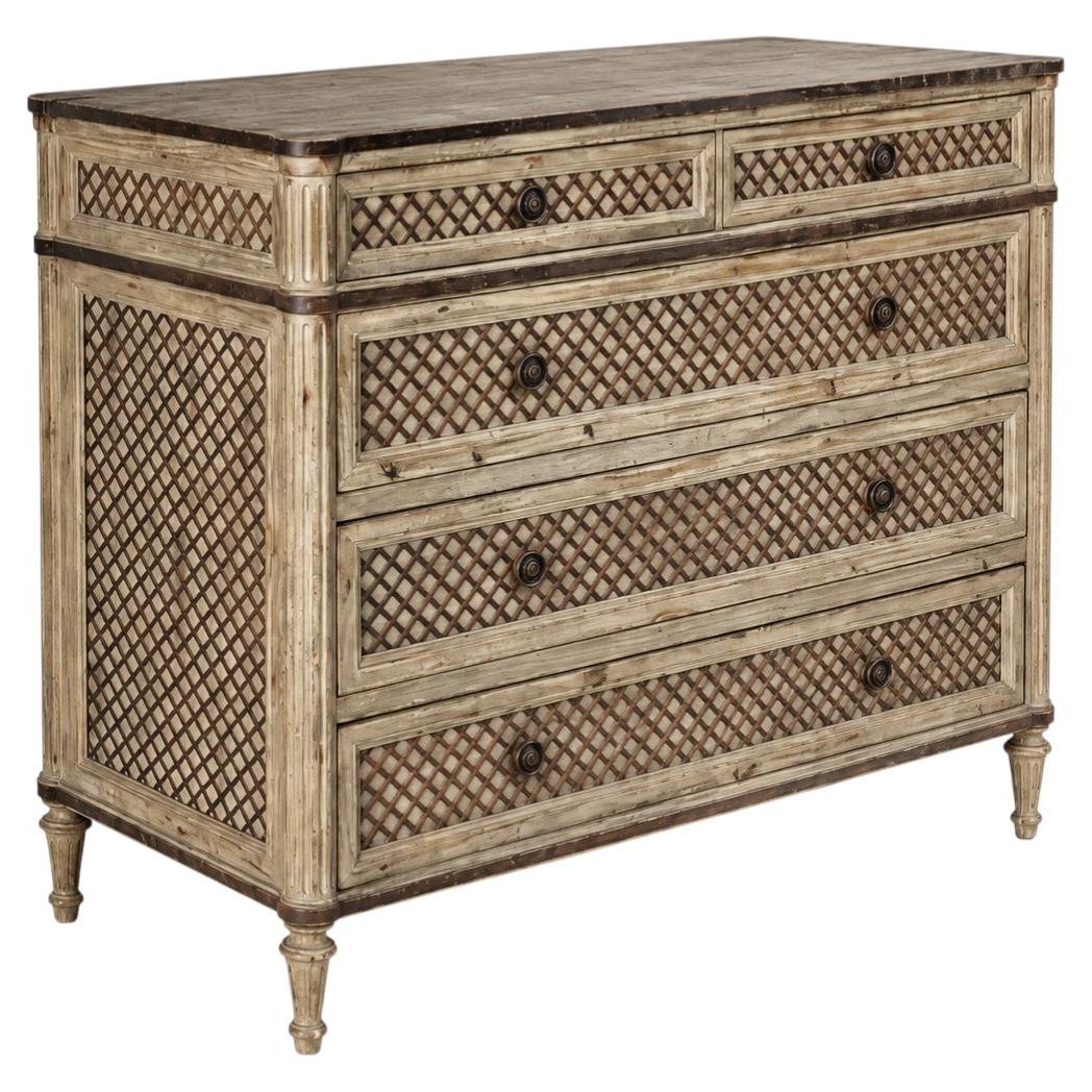 Pre-owned Restoration Hardware French Louis Xvi Style Lattice & Painted Chest  Treillage In Brown