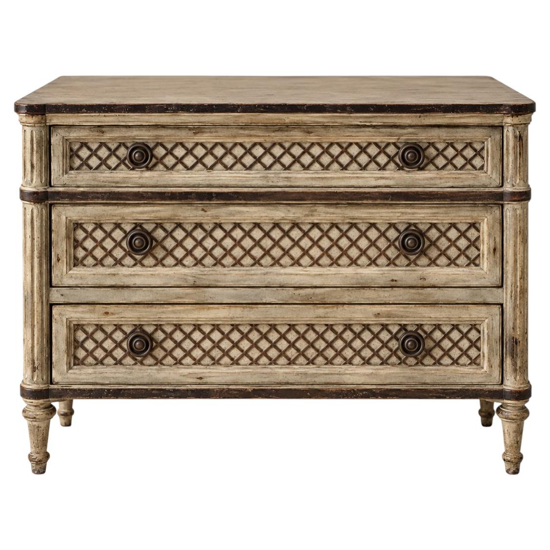 Pre-owned Restoration Hardware French Louis Xvi Style Lattice & Painted Chest -  Treillage In Brown
