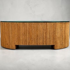 1970s Italian Organic Modern Pencil Bamboo Glass Top Coffee Table