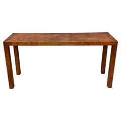 1970s Milo Baughman Style Burl Olive Wood Parsons Style Console Table