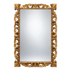 19-C. Italian Venetian Rococo Hand Carved Gold Leaf Giltwood Wall Mirror