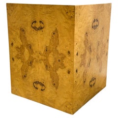 Large Scale Modern Burl Wood Cube Side Table / Pedestal Att. Milo Baughman