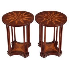 English Regency Side Starburst Inlaid Mahogany Drinks Side Tables - Pair