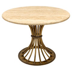 Organic Modern Kreiss Travertine & Gilt Iron Dunbar Inspired Center Table