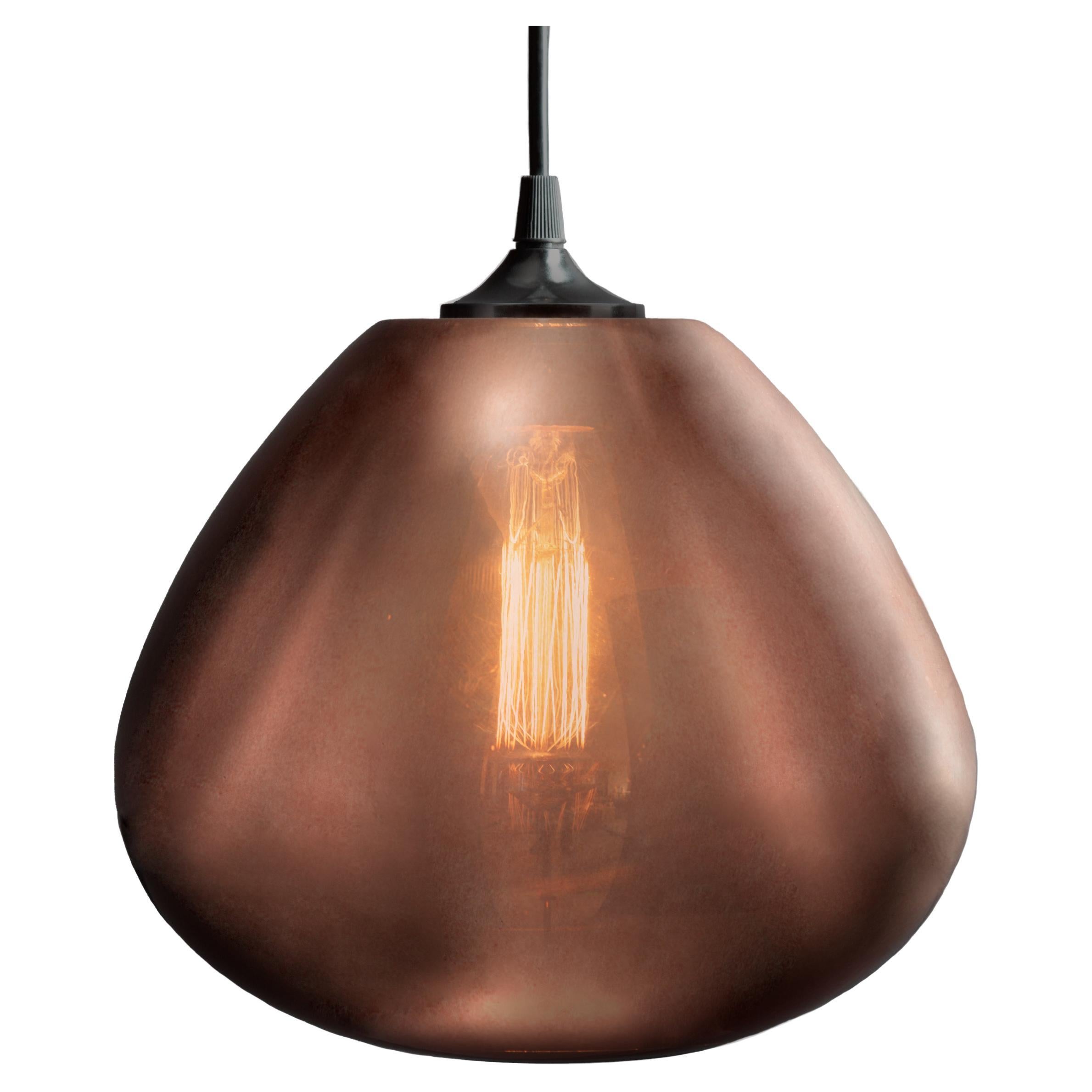 Contemporary Architectural Hand Blown Warm Metallic Copper Pendant Lamp For Sale