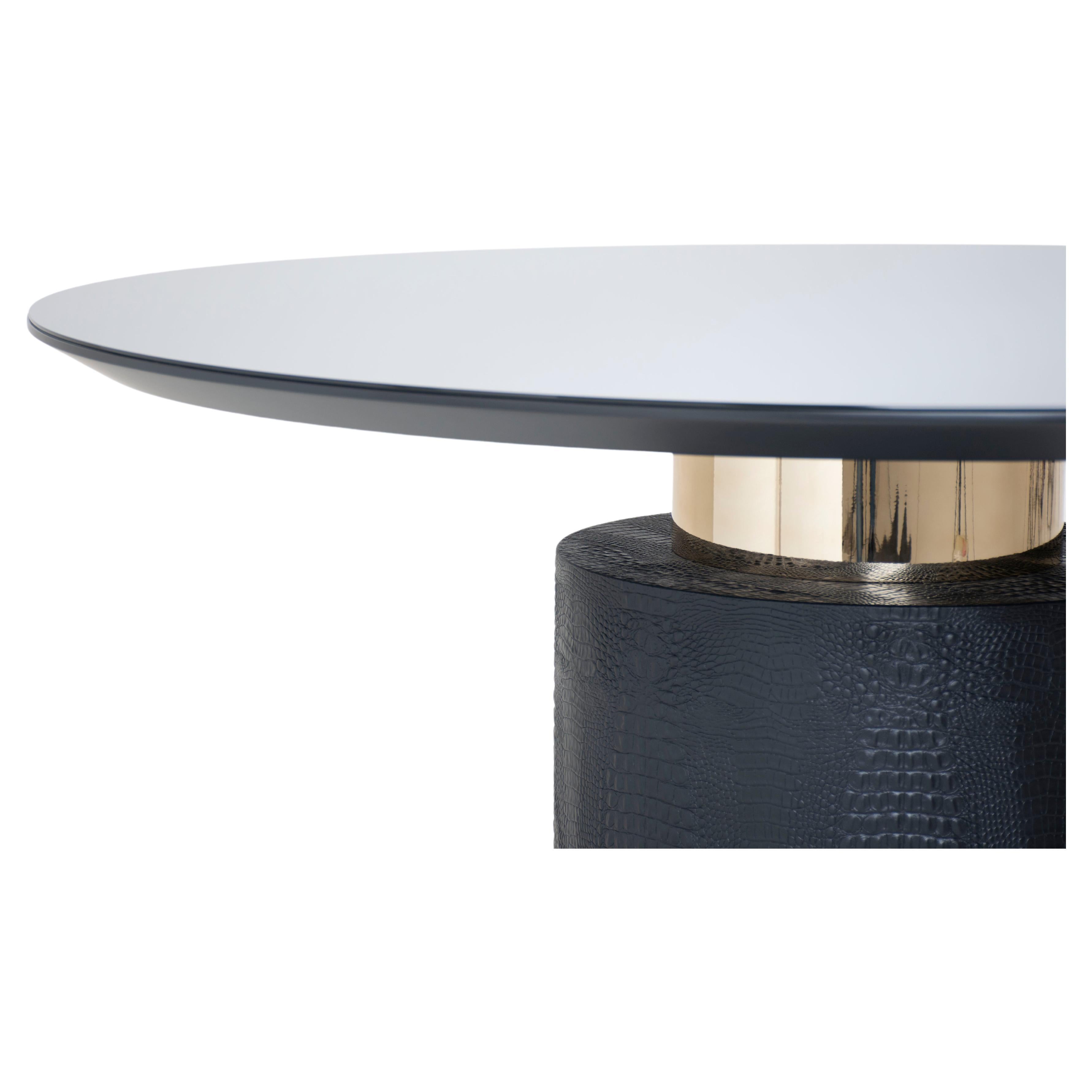 Black Lacquered Top, Base Coated in Croco Faux Leather, Dining Table Neruda For Sale