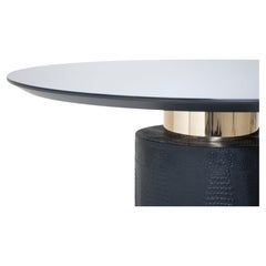 Black Lacquered Top, Base Coated in Croco Faux Leather, Dining Table Neruda