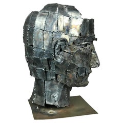 Large Expressionist Segmented Metal Bust Sculpture 