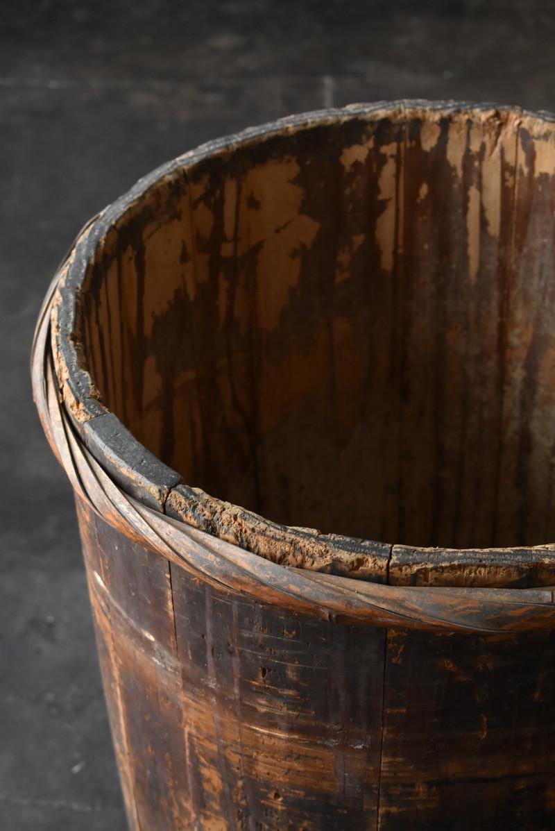 Cedar Old Japanese Wooden Barrel Containing Miso / Table Base / Planter/ Mingei