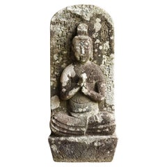 Japanese antique stone Buddha/Edo/1784/Kannon Bodhisattva/Garden ornament