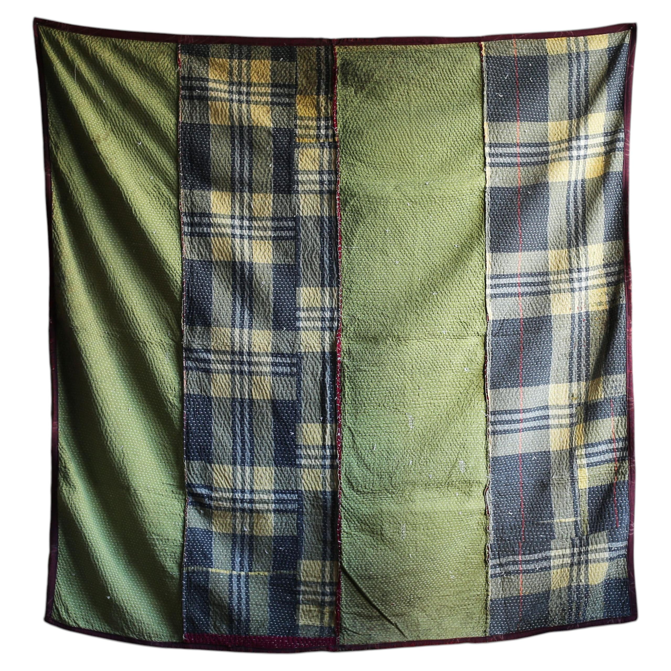 Japanese Antique Reversible Boro Patchwork Textile in Green and Red For Sale