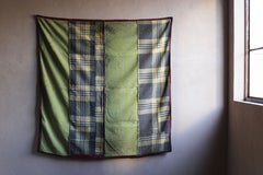 Tissu japonais ancien de style « boro », réversible, en patchwork, vert et rouge