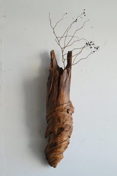 Old Japanese large natural wood wall vase / 20th century / Wabi-sabi object