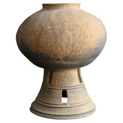 Very Old Korean Excavated Earthenware / Footed Jar / Natural Ash Glaze Vase