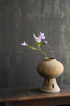 Very Old Korean Excavated Earthenware / Footed Jar / Natural Ash Glaze Vase