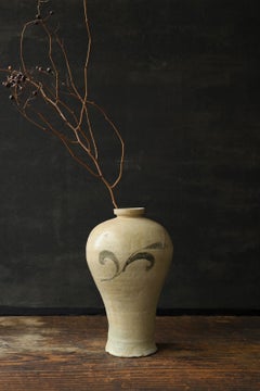 Antique Korean Goryeo meiping vase / 12th-13th century / Iron-painted celadon