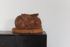 Japanese Carved Wooden Sculpture of Two Rabbits