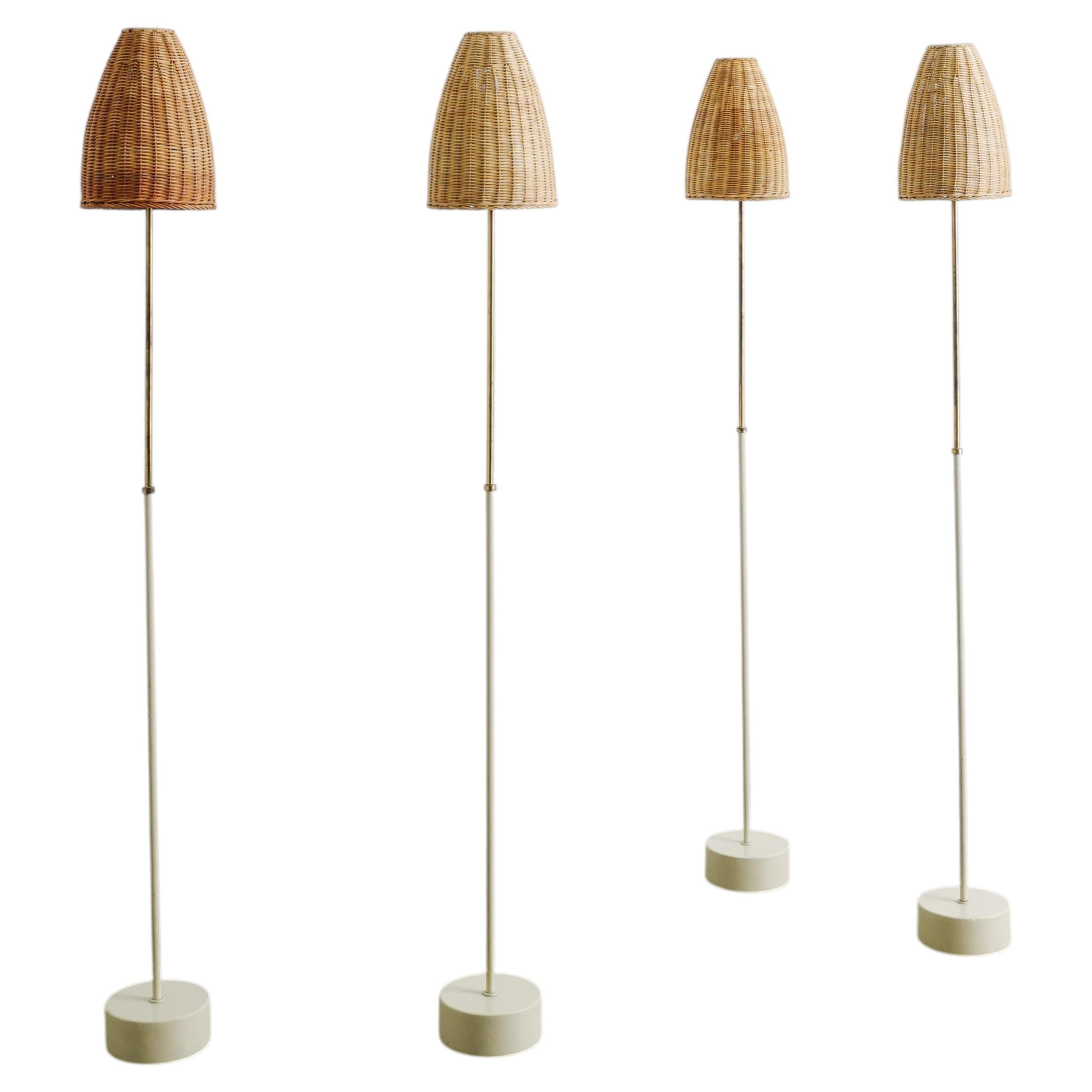 Hans-Agne Jakobsson "S-1871" Mid Century Floor Lamps in Metal & Rattan, 1950s