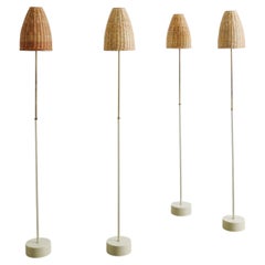 Hans-Agne Jakobsson "S-1871" Mid Century Floor Lamps in Metal & Rattan, 1950s