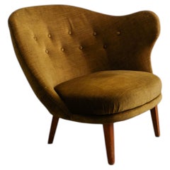 Early Swedish Mid Century "Thumb" Chair in Brown Velvet by Arne Norell, 1950s