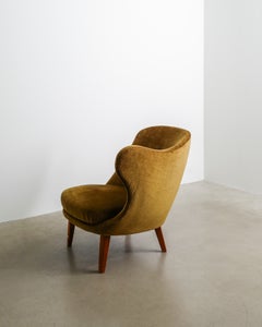 Early Swedish Mid Century "Thumb" Chair in Brown Velvet by Arne Norell, 1950s