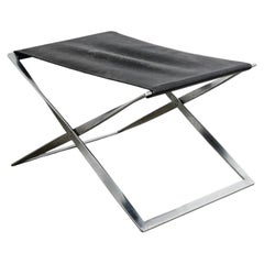 Dänischer „PK91“-Klapphocker aus der Mitte des Jahrhunderts aus schwarzem Leder von Poul Kjaerholm, 1960er Jahre