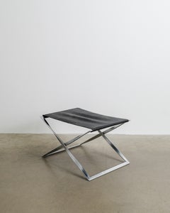 Dänischer „PK91“-Klapphocker aus der Mitte des Jahrhunderts aus schwarzem Leder von Poul Kjaerholm, 1960er Jahre
