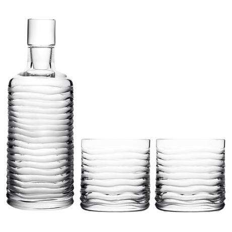 Cut Crystal Glass Barware Gift Set Decanter Carafe 2 Tumbler Crafted in Italy For Sale