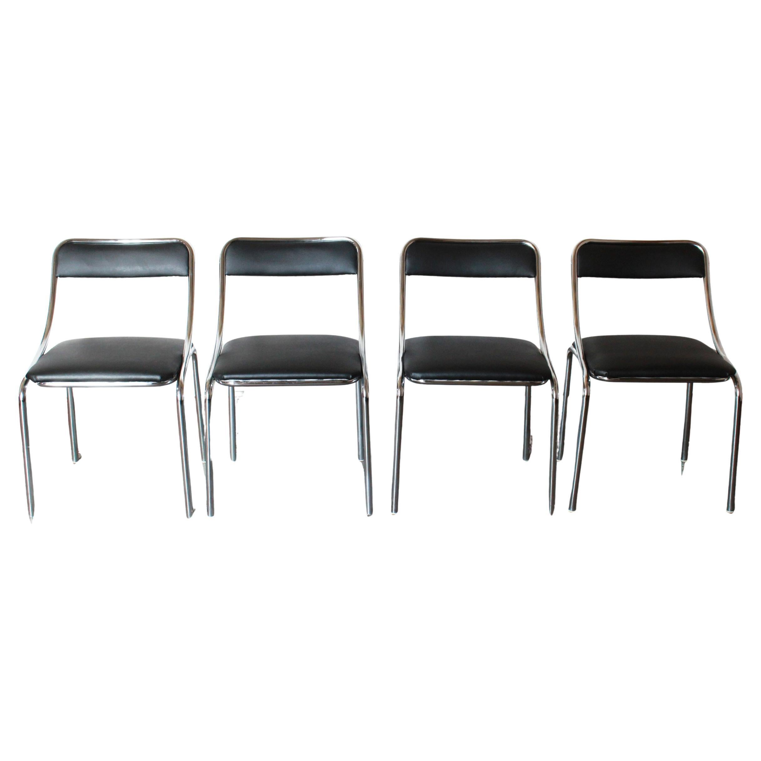 Chromed dining chairs, set of four, Italy 1970s