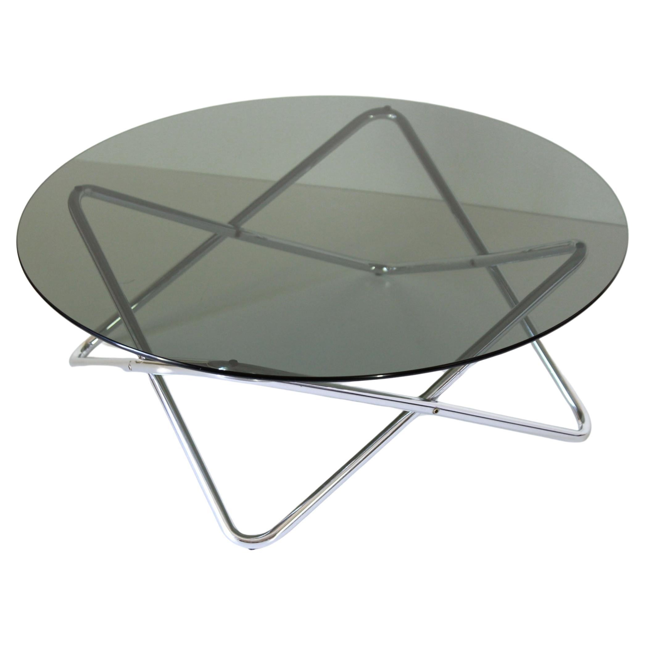 Mid-Century Modern Vintage chromed Coffee Table with Smoked glass Top, space age style, Italy 1970s For Sale
