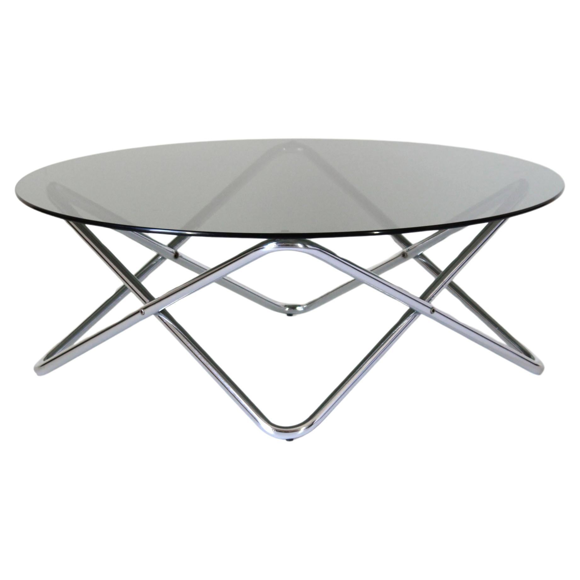 Vintage chromed Coffee Table with Smoked glass Top, space age style, Italy 1970s For Sale