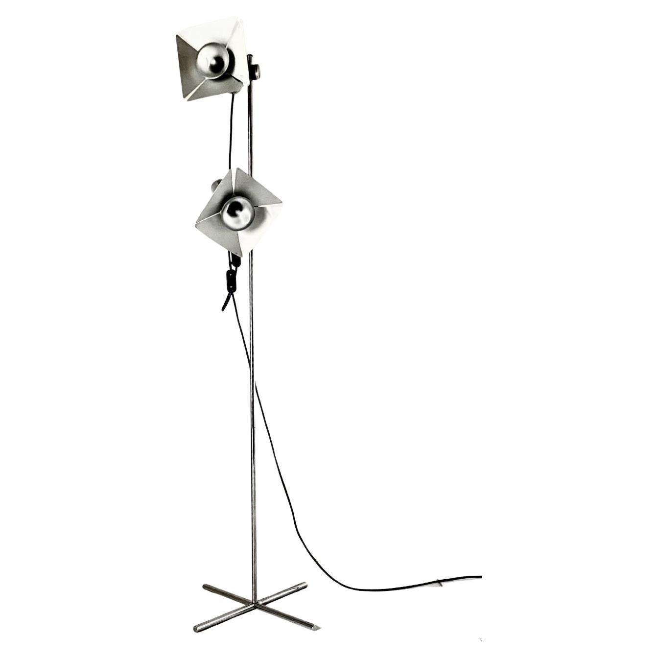 Space Age Chromed Floor Lamp with Adjustable Lights, Italy 1970s For Sale