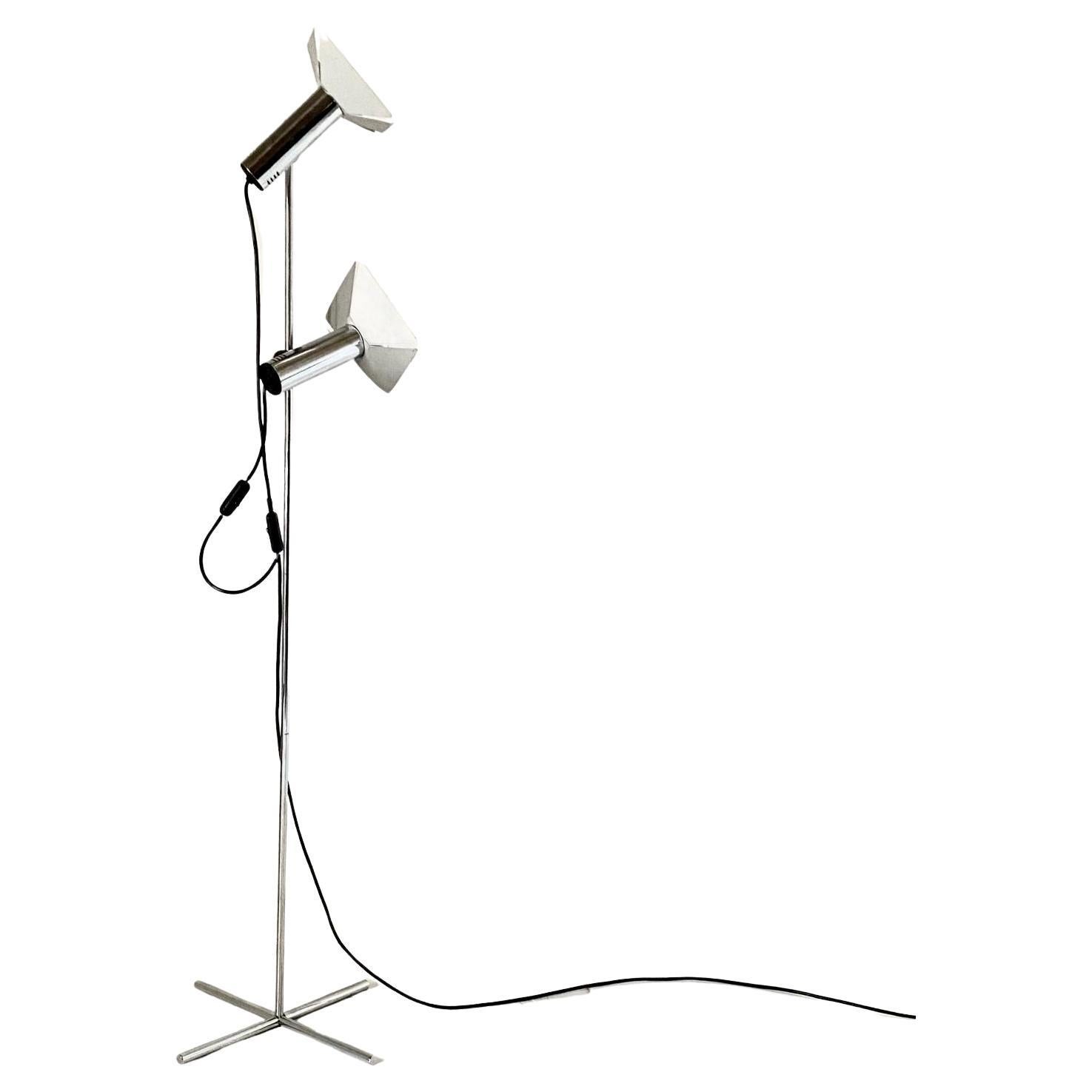 Mid-Century Modern Space Age Chromed Floor Lamp with Adjustable Lights, Italy 1970s For Sale