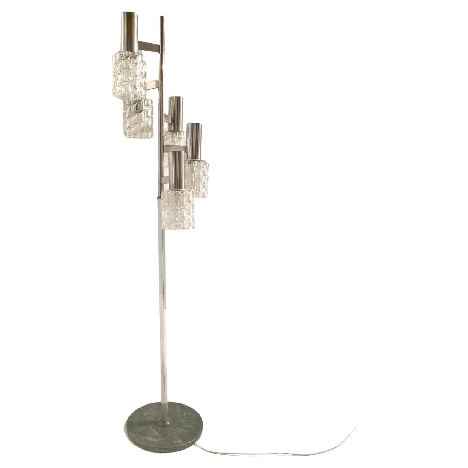 Vintage chromed floor lamp with five decorated glass globes, Italy 1960s For Sale