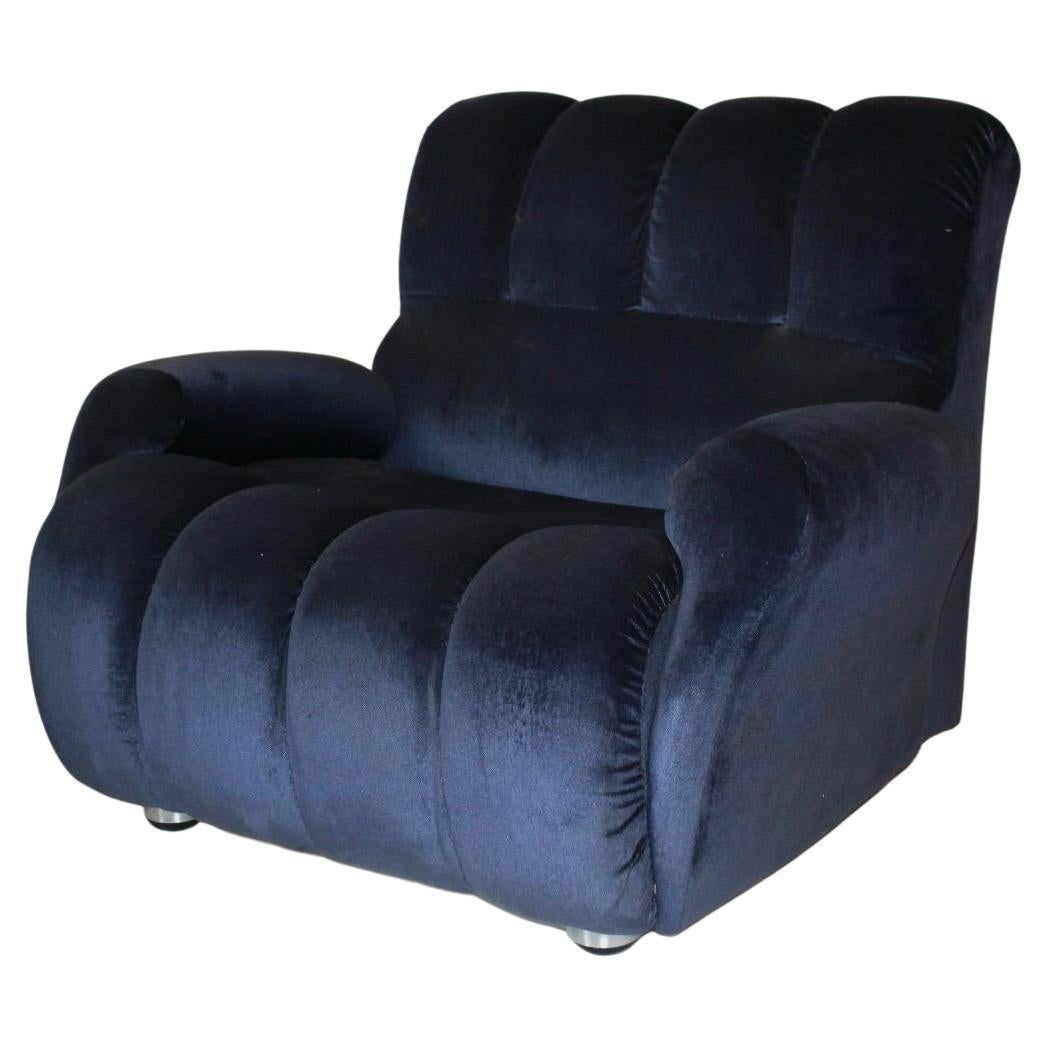 Midcentury Modern Blue Velvet Armchairs, Set of Two, Italy 1980s For Sale 1