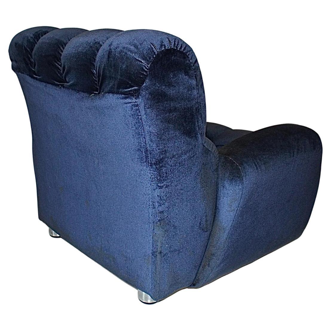 Midcentury Modern Blue Velvet Armchairs, Set of Two, Italy 1980s For Sale 5